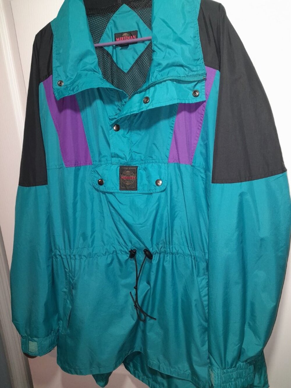90s Meridian Outdoor color block half-zip jacket in turquoise purple black ski